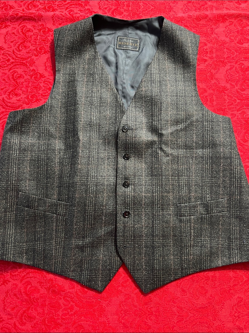 Jos. A. Bank Reserve Men’s Wool Vest 44R Glen Plaid Italian Fabric Napoli